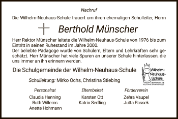 Todesanzeige von Berthold Münscher von HZ
