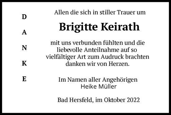 Todesanzeige von Brigitte Keirath von HZ