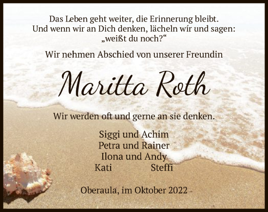 Todesanzeige von Maritta Roth von HZ