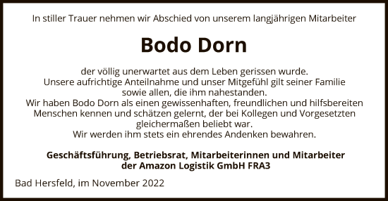 Todesanzeige von Bodo Dorn von HZ