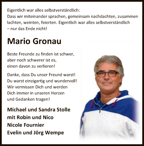 Todesanzeige von Mario Gronau von HZ