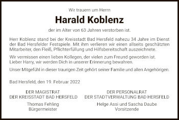 Todesanzeige von Harald Koblenz von HZ