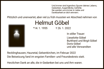 Todesanzeige von Helmut Göbel von HZ