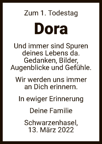 Todesanzeige von Dora  von HZ