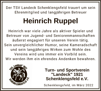 Todesanzeige von Heinrich Ruppel von HZ