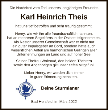Todesanzeige von Karl Heinrich Theis von HZ