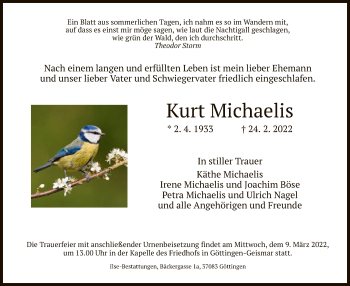 Todesanzeige von Kurt Michaelis von HZ