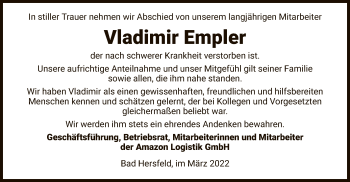 Todesanzeige von Vladimir Empler von HZ