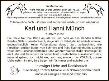 Todesanzeige von Karl und Hanni Münch von HZ