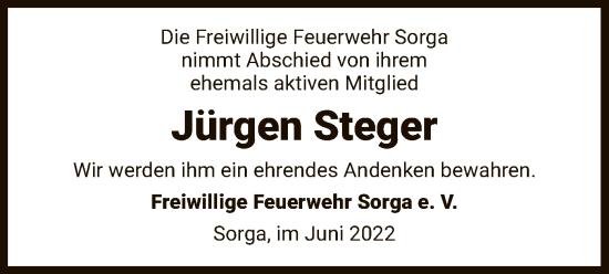 Todesanzeige von Jürgen Steger von HZ
