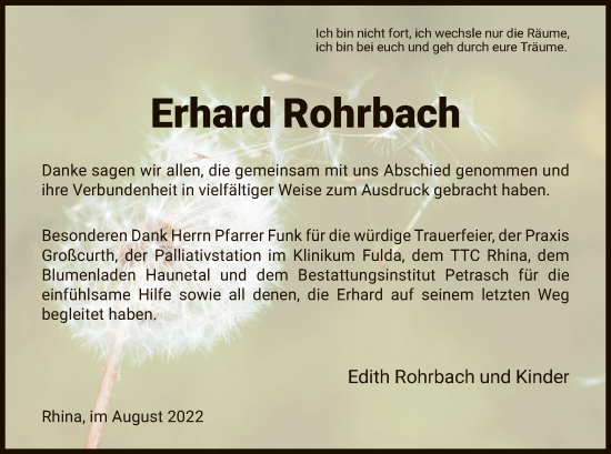 Todesanzeige von Erhard Rohrbach von HZ