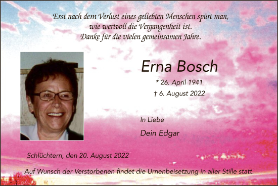Todesanzeige von Erna Bosch von HZ