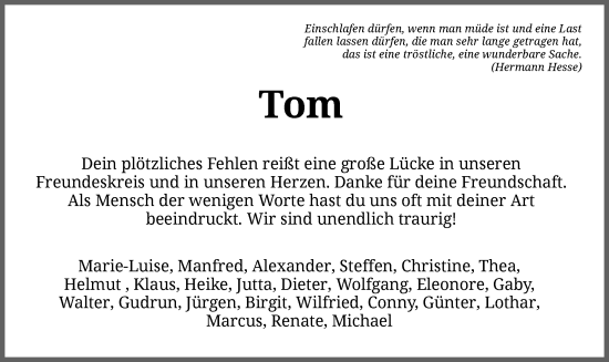 Todesanzeige von Hans-Joachim Walter von HZ