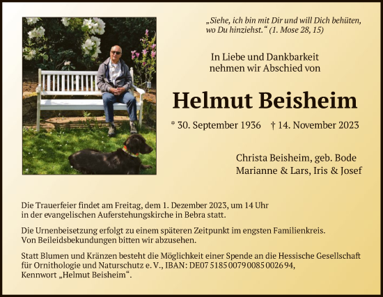 Todesanzeige von Helmut Beisheim von HNAHZ