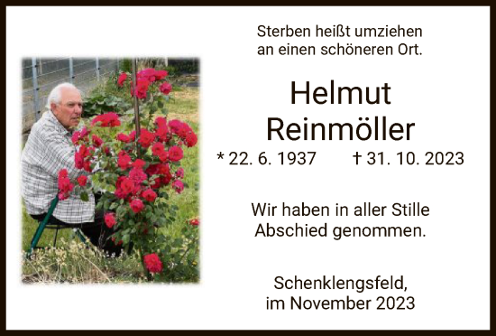 Todesanzeige von Helmut Reinmöller von HZ