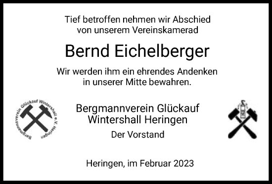 Todesanzeige von Bernd Eichelberger von HZ