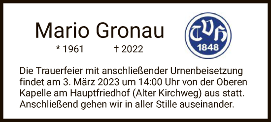 Todesanzeige von Mario Gronau von HZ