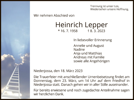 Todesanzeige von Heinrich Lepper von HZ