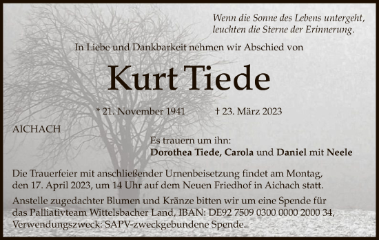 Todesanzeige von Kurt Tiede von HZ
