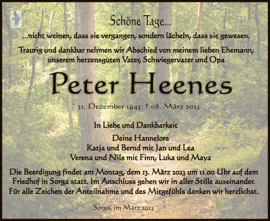 Todesanzeige von Peter Heenes von HZ