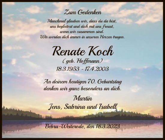 Todesanzeige von Renate Koch von HNA