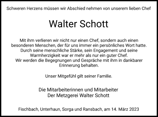 Todesanzeige von Walter Schott von HZ