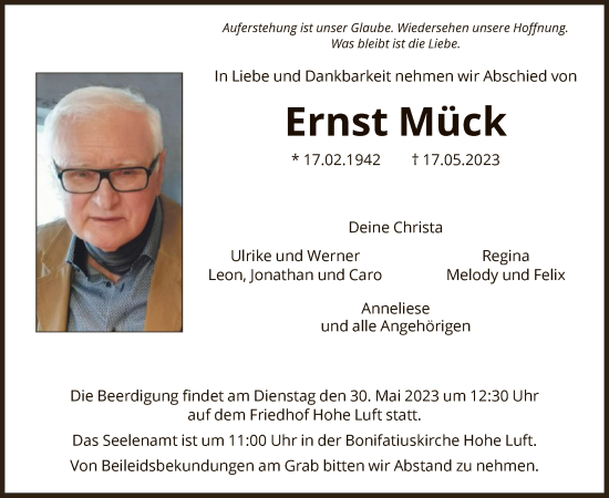 Todesanzeige von Ernst Mück von HZ