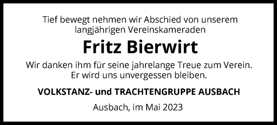 Todesanzeige von Fritz Bierwirt von HZ