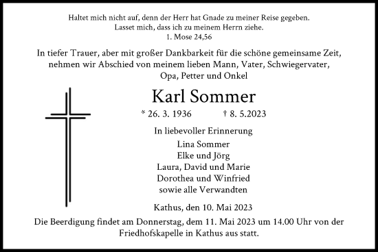 Todesanzeige von Karl Sommer von HZ