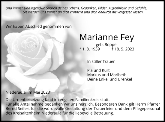 Todesanzeige von Marianne Fey von HZ