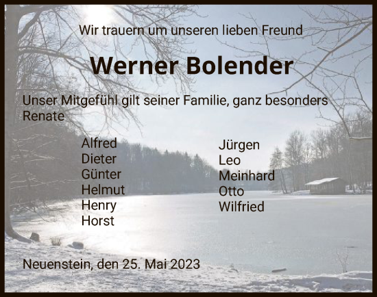 Todesanzeige von Werner Bolender von HZ