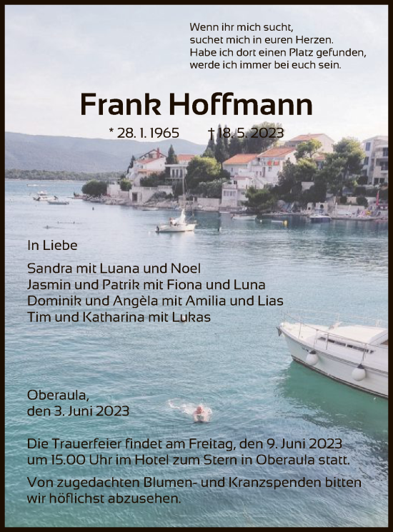 Todesanzeige von Frank Hoffmann von HZ