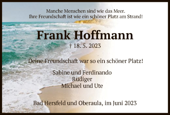 Todesanzeige von Frank Hoffmann von HZ