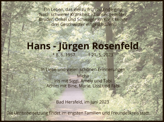 Todesanzeige von Hans-Jürgen Rosenfeld von HZ