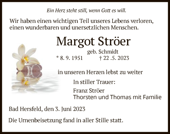 Todesanzeige von Margot Ströer von HZ