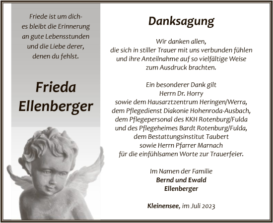 Todesanzeige von Frieda Ellenberger von HZ