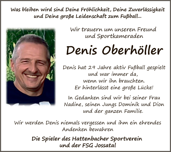 Todesanzeige von Denis Oberhöller von HZ