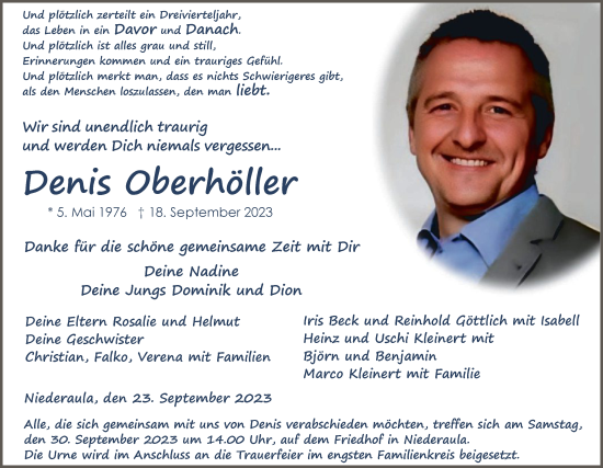 Todesanzeige von Denis Oberhöller von HZ