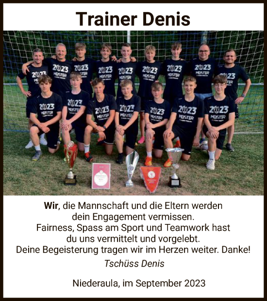 Todesanzeige von Denis Oberhöller von HZ