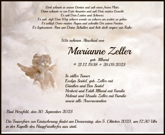 Todesanzeige von Marianne Zeller von HZ