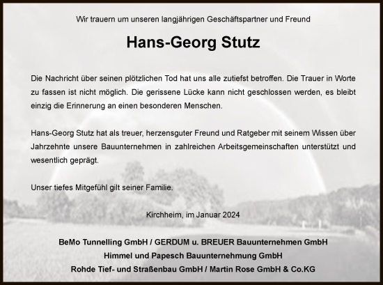 Todesanzeige von Hans-Georg Stutz von HZ