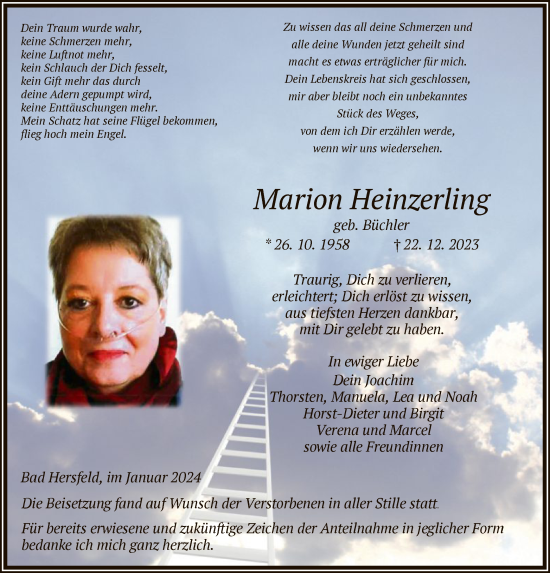 Todesanzeige von Marion Heinzerling von HZHNA