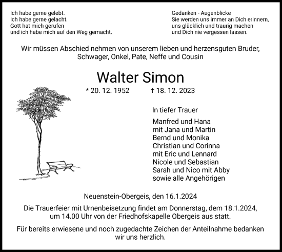 Todesanzeige von Walter Simon von HZ
