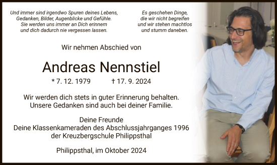 Todesanzeige von Andreas Nennstiel von HZ