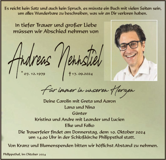 Todesanzeige von Andreas Nennstiel von HZ