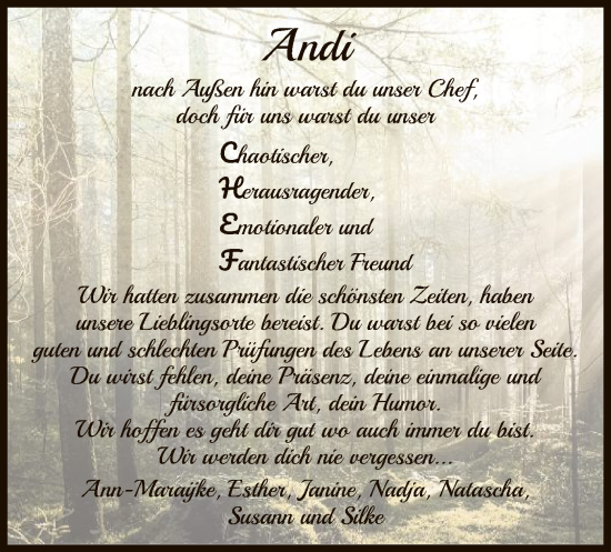 Todesanzeige von Andreas Nennstiel von HZ