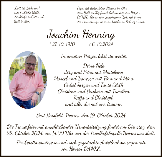 Todesanzeige von Joachim Henning von HZ
