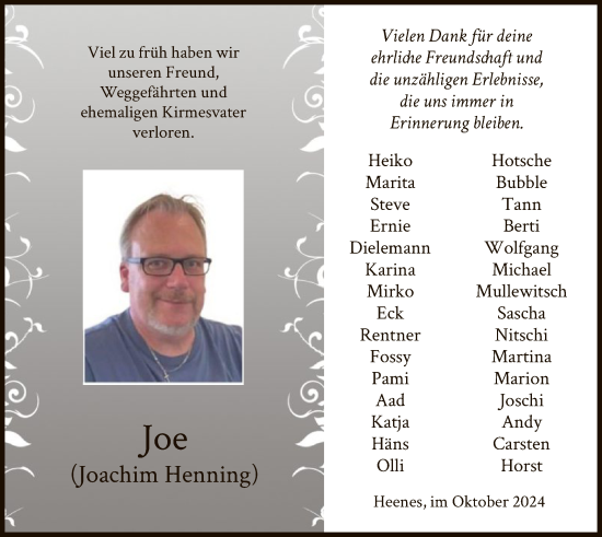 Todesanzeige von Joachim Henning von HZ
