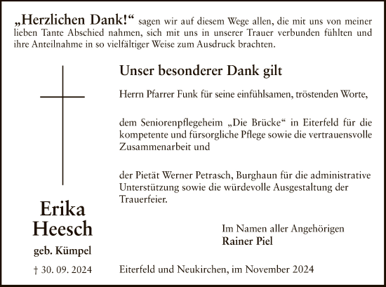 Todesanzeige von Erika Heesch von HZ