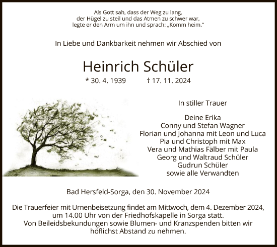 Todesanzeige von Heinrich Schüler von HZ